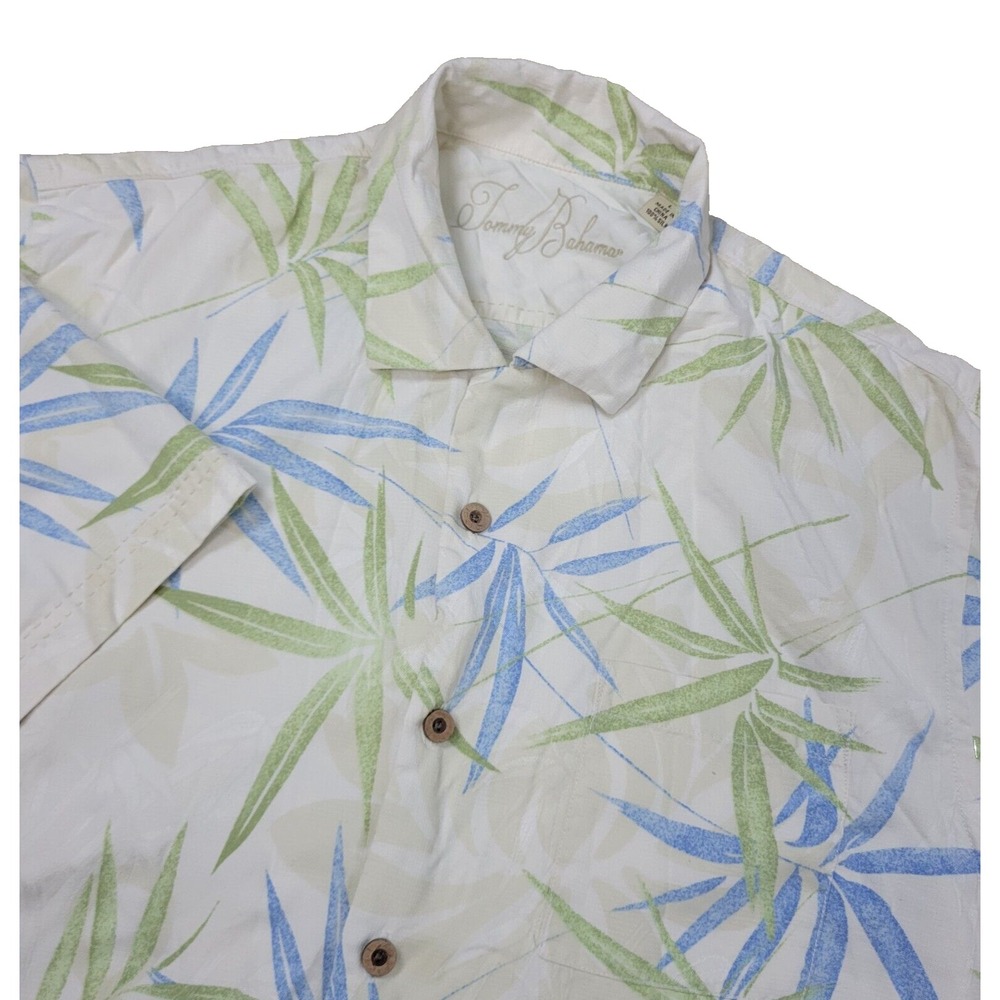 Tommy Bahama Mens Large White All Over‎ Floral Hawaiian Button Up 100% Silk